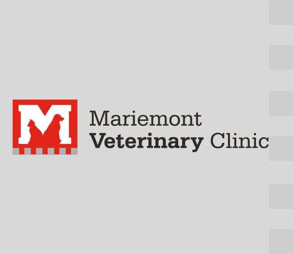 Mariemont Veterinary Clinic logo with a red "M" and animal silhouettes.